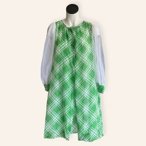 1960's lingerie Set Nightie Set Robe & Gown, Green + White Women's Medium